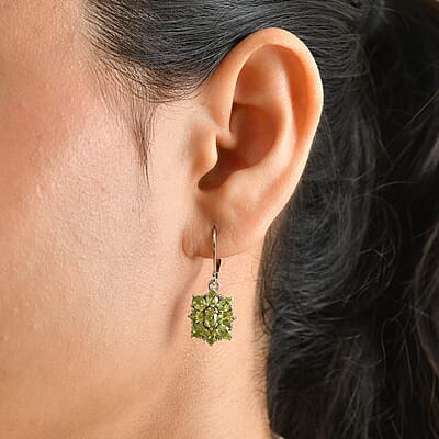 EverTrue Hebei Peridot 3.50 ctw Floral Earrings in Platinum Bond and Stainless Steel