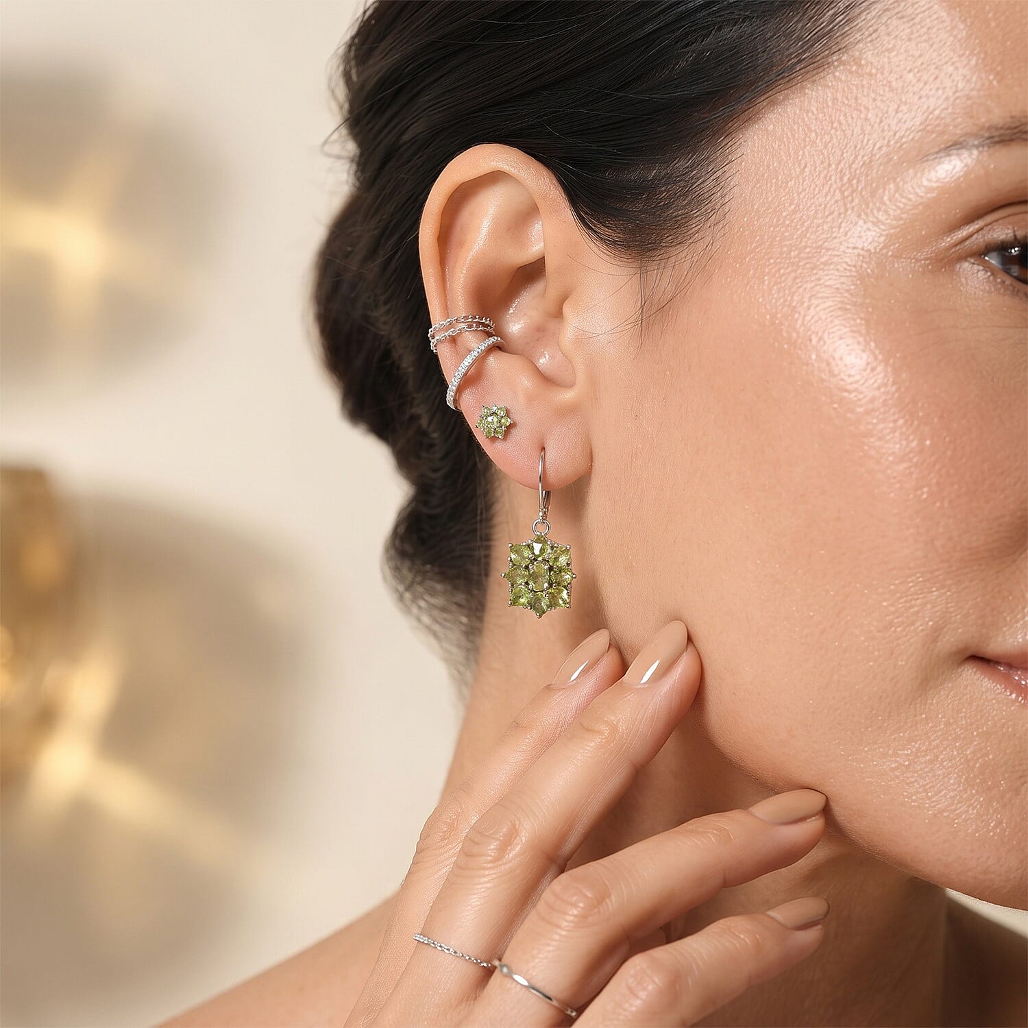 EverTrue Hebei Peridot 3.50 ctw Floral Earrings in Platinum Bond and Stainless Steel