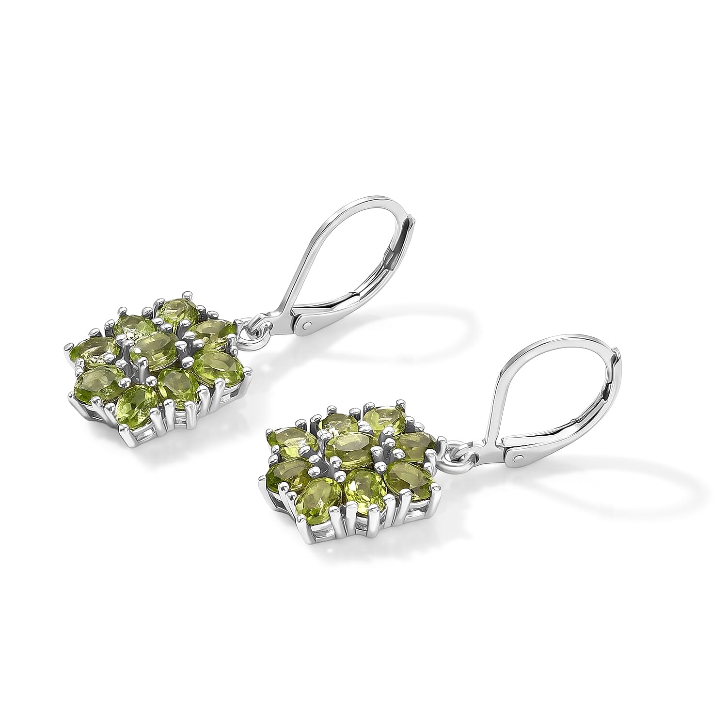 EverTrue Hebei Peridot 3.50 ctw Floral Earrings in Platinum Bond and Stainless Steel