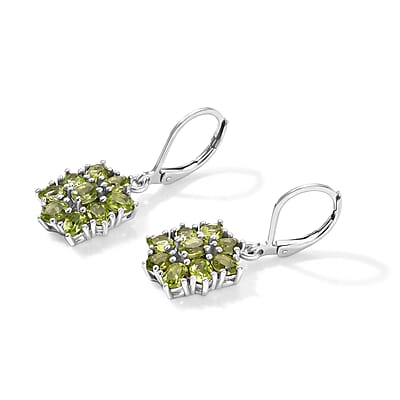 EverTrue Hebei Peridot 3.50 ctw Floral Earrings in Platinum Bond and Stainless Steel