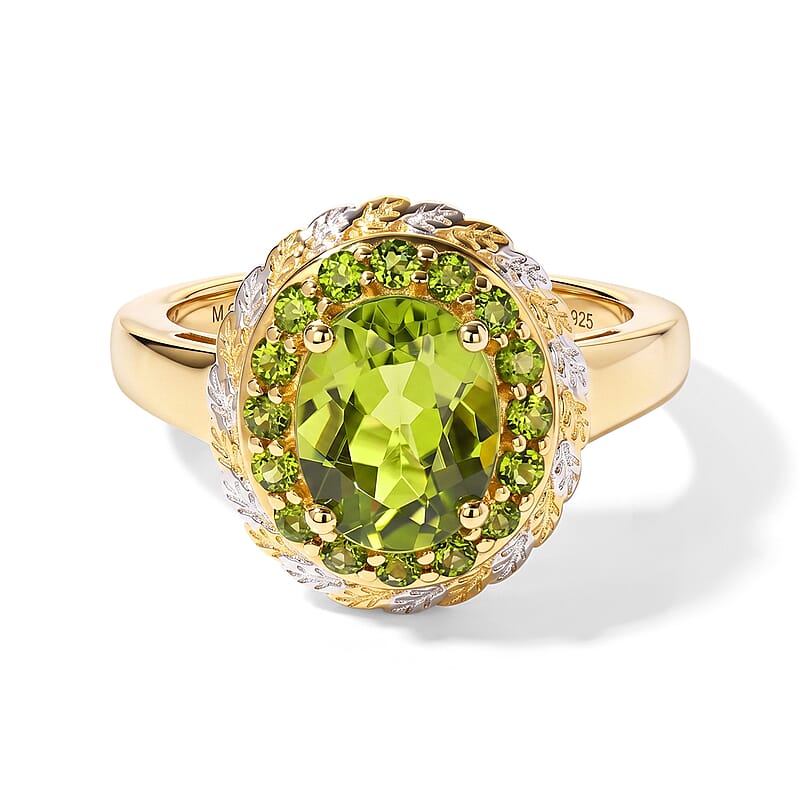 D'Joy Hebei Peridot and Chrome Diopside 2.30 ctw Ring in 18K Vermeil YG and Rhodium Over Sterling Silver (Size 6.0)