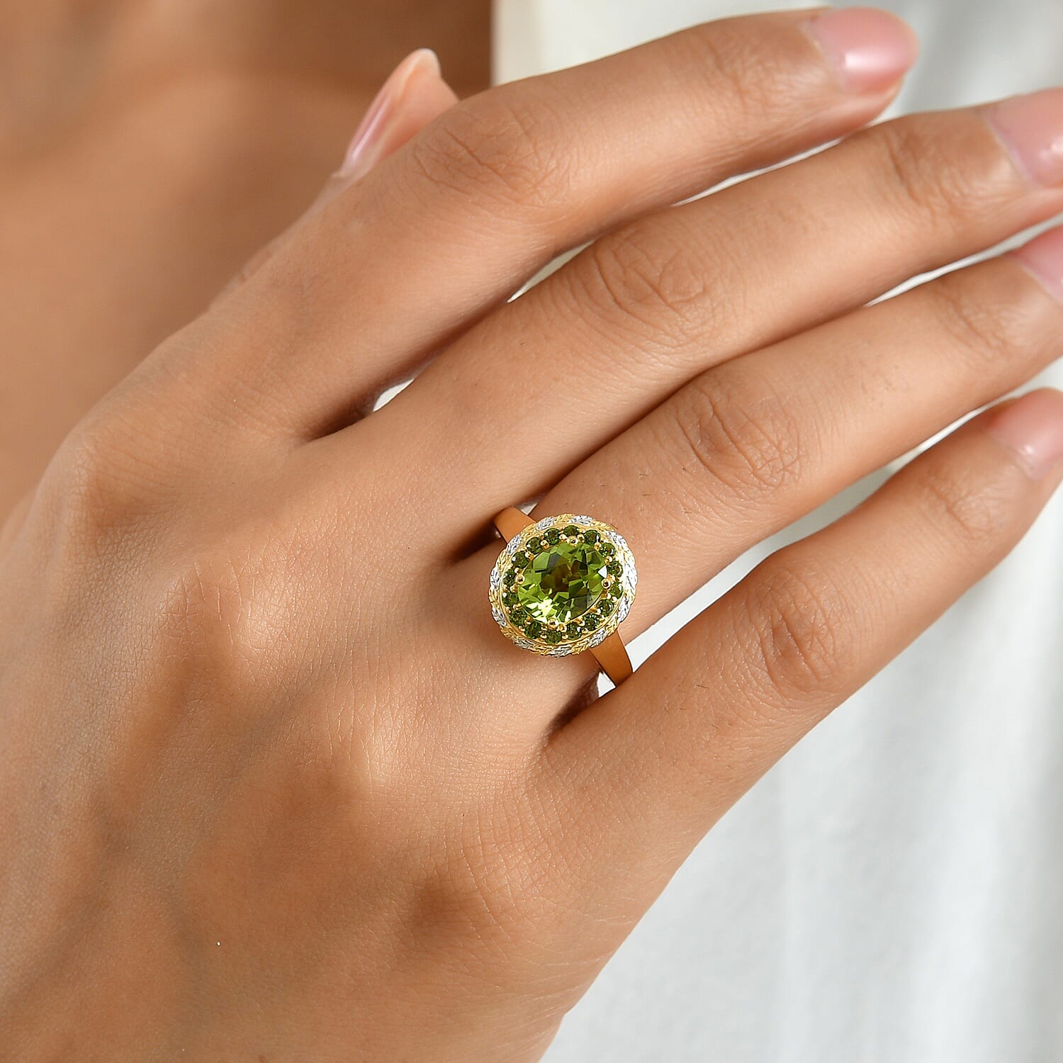 D'Joy Hebei Peridot and Chrome Diopside 2.30 ctw Ring in 18K Vermeil YG and Rhodium Over Sterling Silver (Size 6.0)