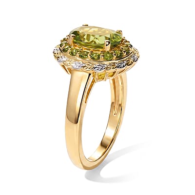 D'Joy Hebei Peridot and Chrome Diopside 2.30 ctw Ring in 18K Vermeil YG and Rhodium Over Sterling Silver (Size 6.0)