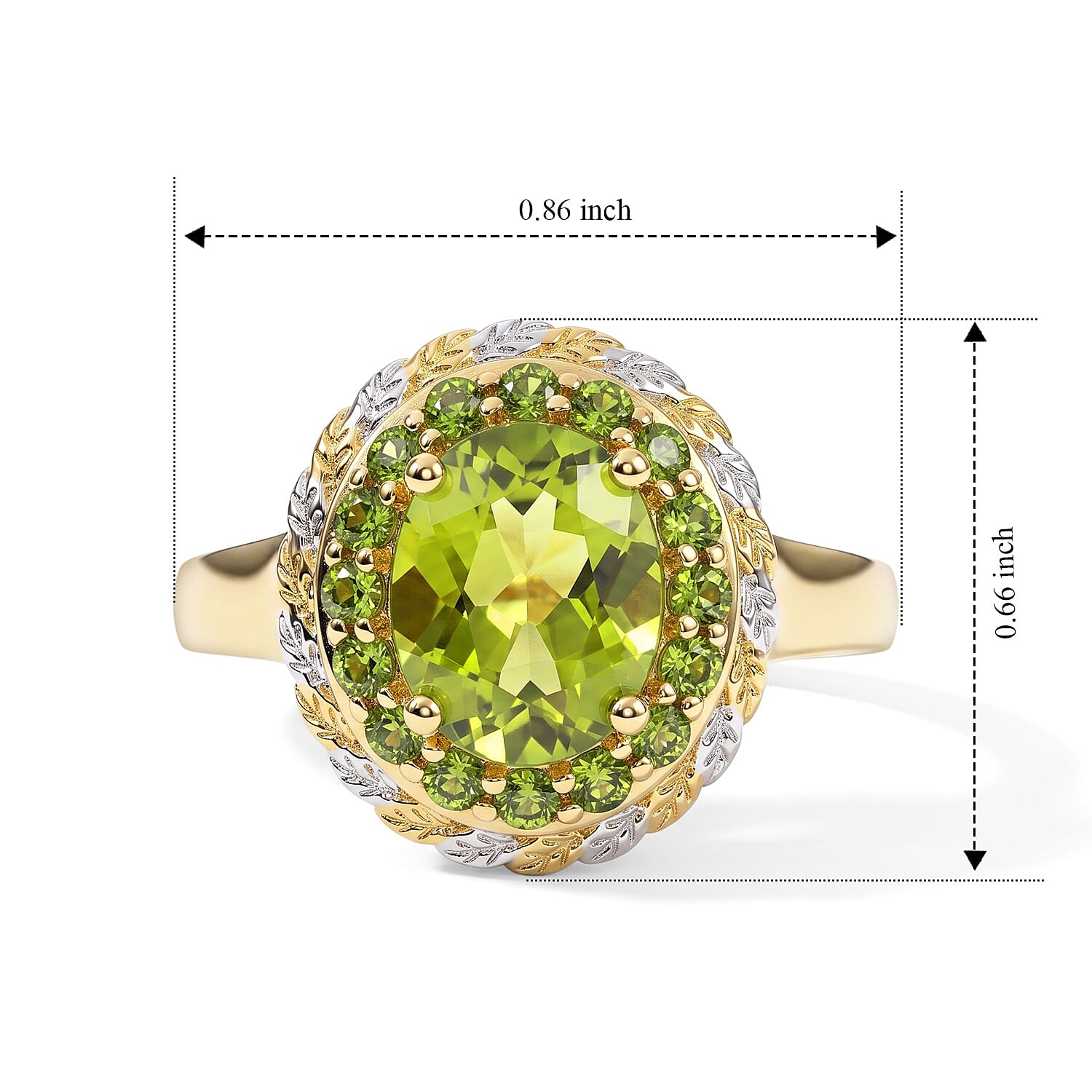 D'Joy Hebei Peridot and Chrome Diopside 2.30 ctw Ring in 18K Vermeil YG and Rhodium Over Sterling Silver (Size 6.0)
