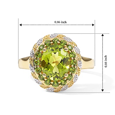 D'Joy Hebei Peridot and Chrome Diopside 2.30 ctw Ring in 18K Vermeil YG and Rhodium Over Sterling Silver (Size 6.0)