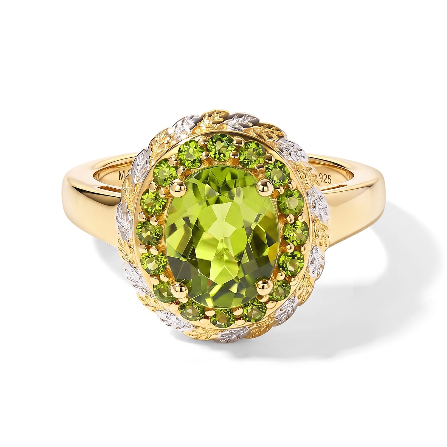 D''Joy Hebei Peridot and Chrome Diopside 2.30 ctw Ring in 18K Vermeil YG and Rhodium Over Sterling Silver (Size 10.0)