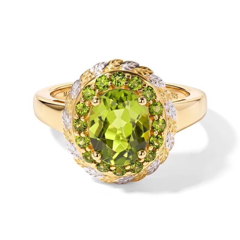 D'Joy Hebei Peridot and Chrome Diopside 2.30 ctw Forest Crown Ring in 18K Vermeil YG and Rhodium Over Sterling Silver (Size 7.0)