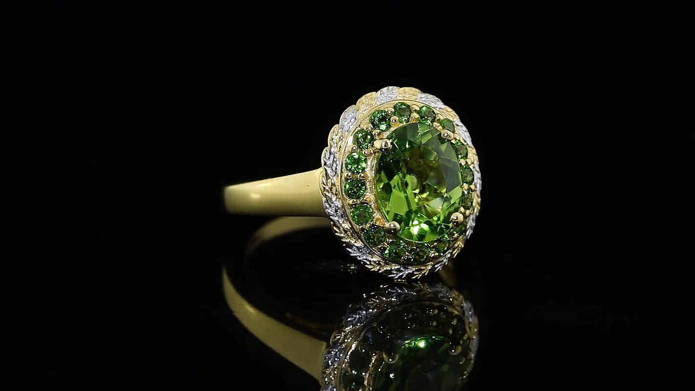 D''Joy Hebei Peridot and Chrome Diopside 2.30 ctw Ring in 18K Vermeil YG and Rhodium Over Sterling Silver (Size 10.0)