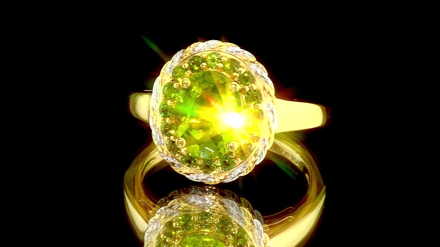 D''Joy Hebei Peridot and Chrome Diopside 2.30 ctw Ring in 18K Vermeil YG and Rhodium Over Sterling Silver (Size 10.0)
