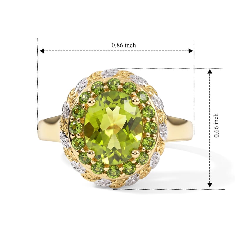 D'Joy Hebei Peridot and Chrome Diopside 2.30 ctw Forest Crown Ring in 18K Vermeil YG and Rhodium Over Sterling Silver (Size 7.0)