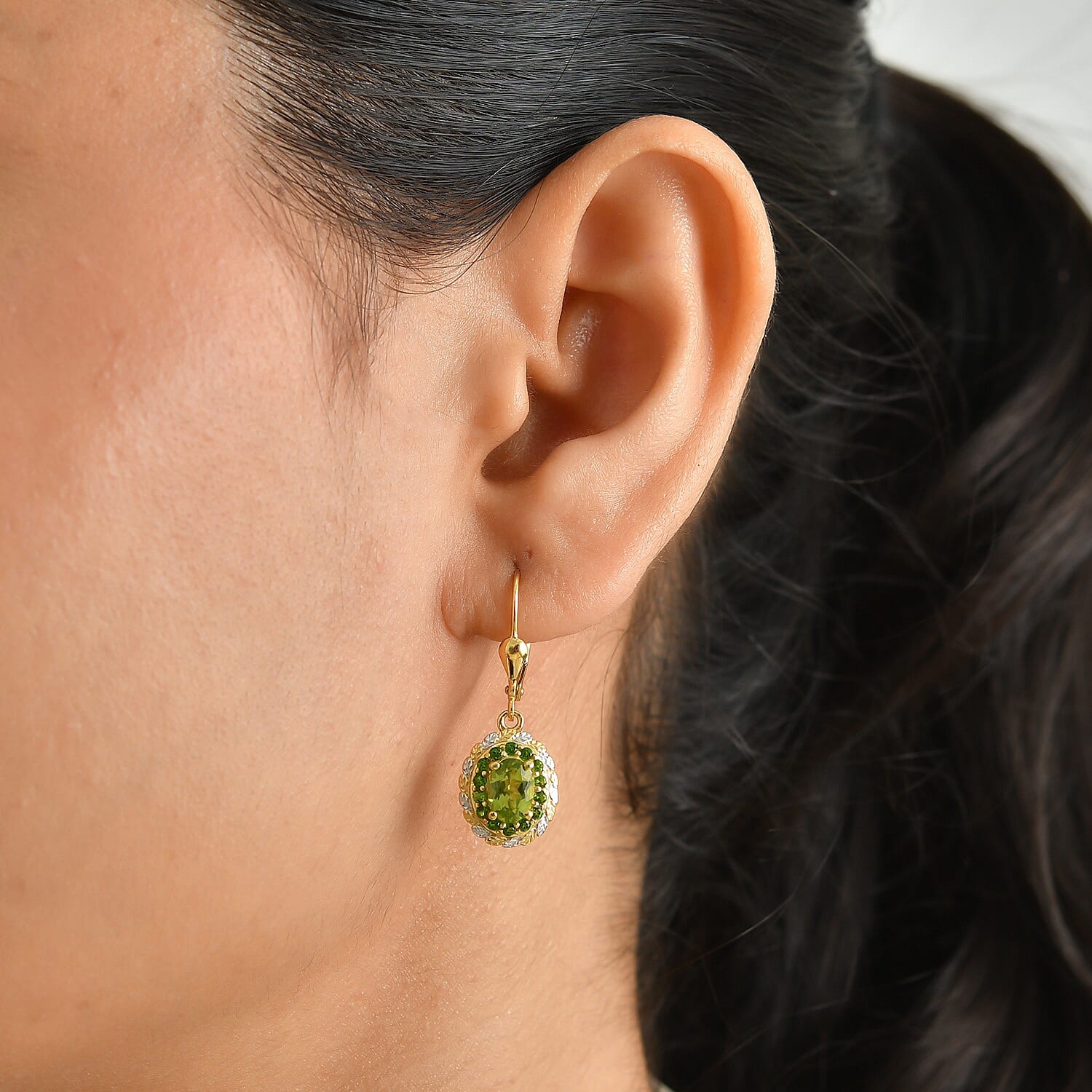 D'Joy Hebei Peridot and Chrome Diopside 2.00 ctw Earrings in Rhodium and 18K Vermeil Yellow Gold Over Sterling Silver