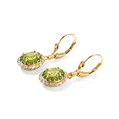 D'Joy Hebei Peridot and Chrome Diopside 2.00 ctw Earrings in Rhodium and 18K Vermeil Yellow Gold Over Sterling Silver