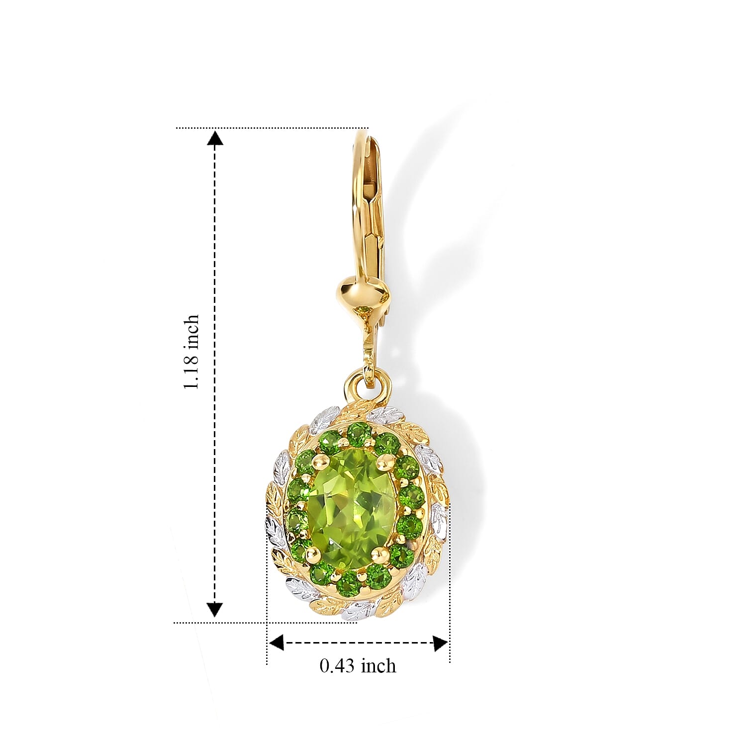 D'Joy Hebei Peridot and Chrome Diopside 2.00 ctw Earrings in Rhodium and 18K Vermeil Yellow Gold Over Sterling Silver