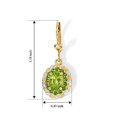 D'Joy Hebei Peridot and Chrome Diopside 2.00 ctw Earrings in Rhodium and 18K Vermeil Yellow Gold Over Sterling Silver