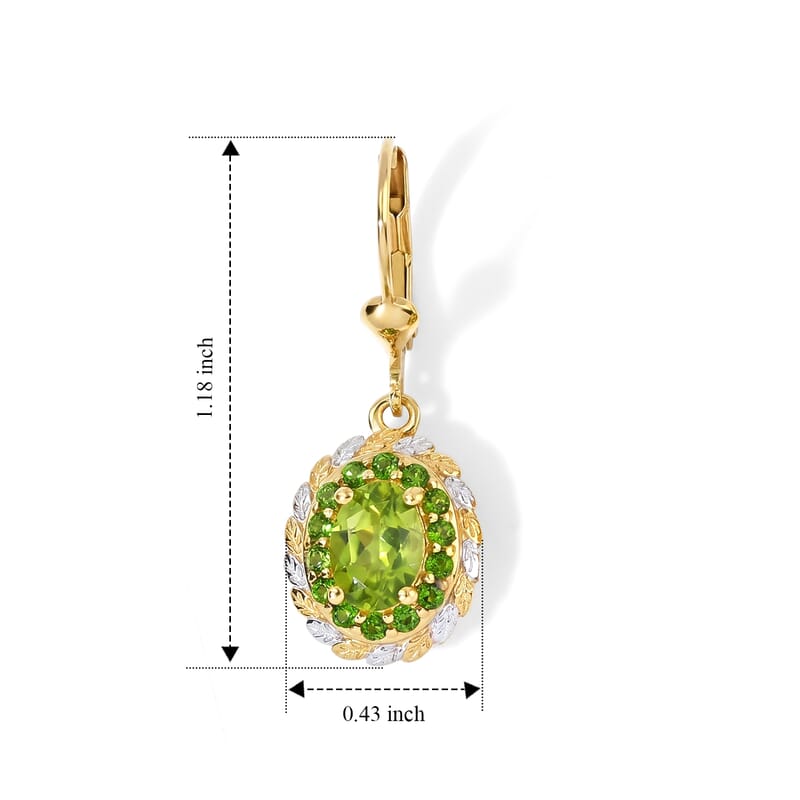 D'Joy Hebei Peridot and Chrome Diopside 2.00 ctw Forest Crown Earrings in Rhodium and 18K Vermeil Yellow Gold Over Sterling Silver