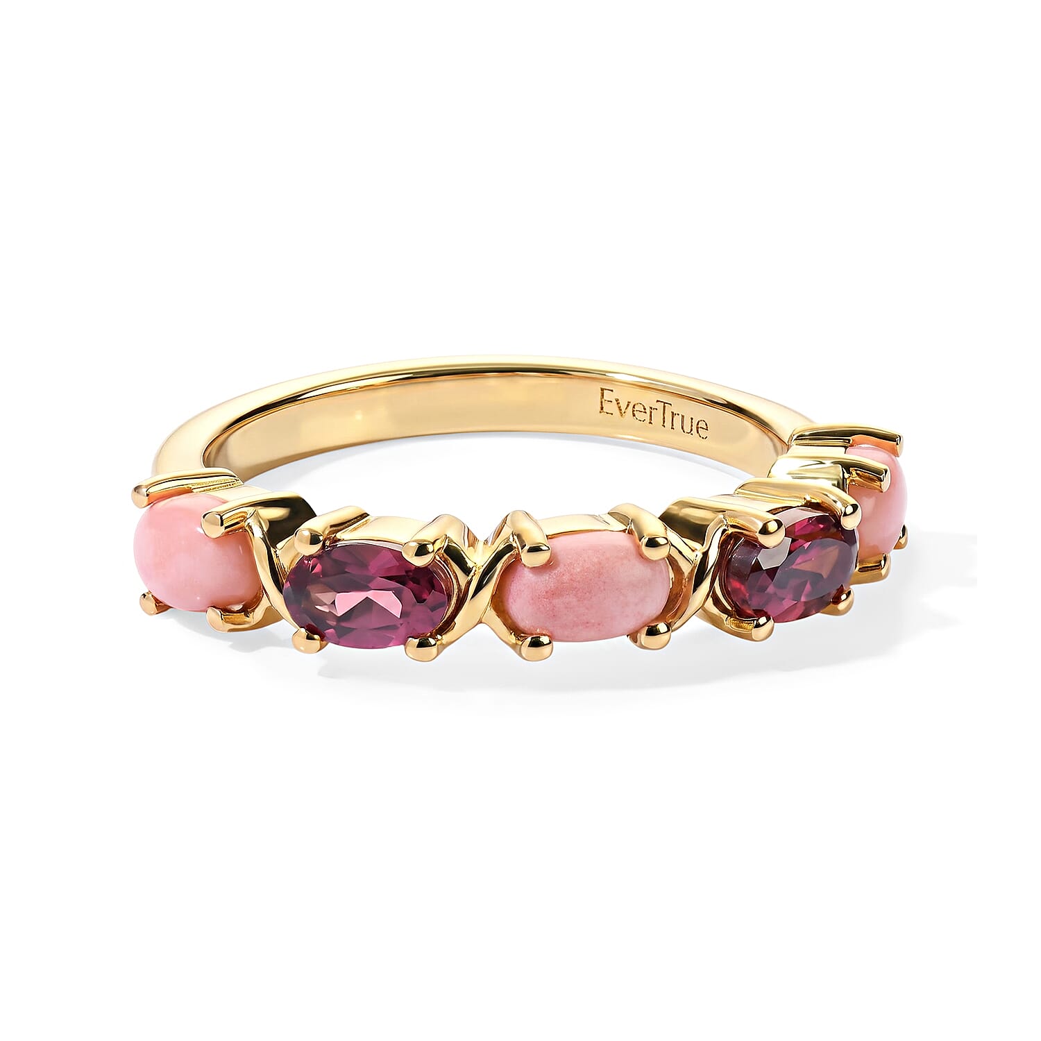 EverTrue Oregon Peach Opal and Orissa Rhodolite Garnet 1.25 ctw Band Ring in 18K YG Plated (Size 5.0)