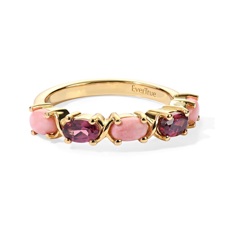 EverTrue Oregon Peach Opal and Orissa Rhodolite Garnet 1.25 ctw Band Ring in 18K YG Plated (Size 5.0)