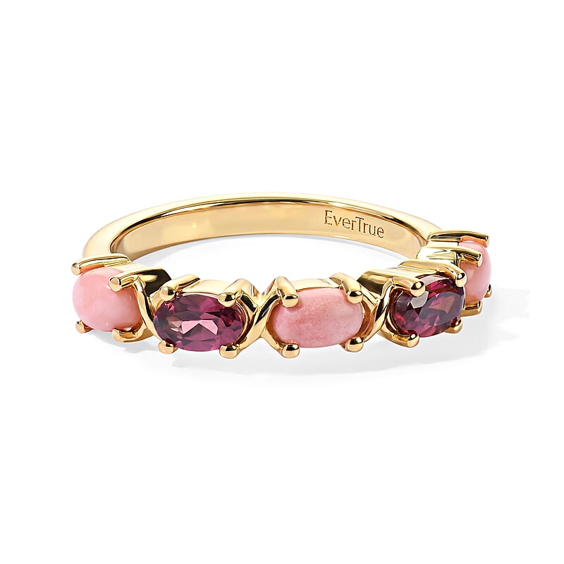 EverTrue Oregon Peach Opal and Orissa Rhodolite Garnet 1.25 ctw Band Ring in 18K YG Plated (Size 5.0)