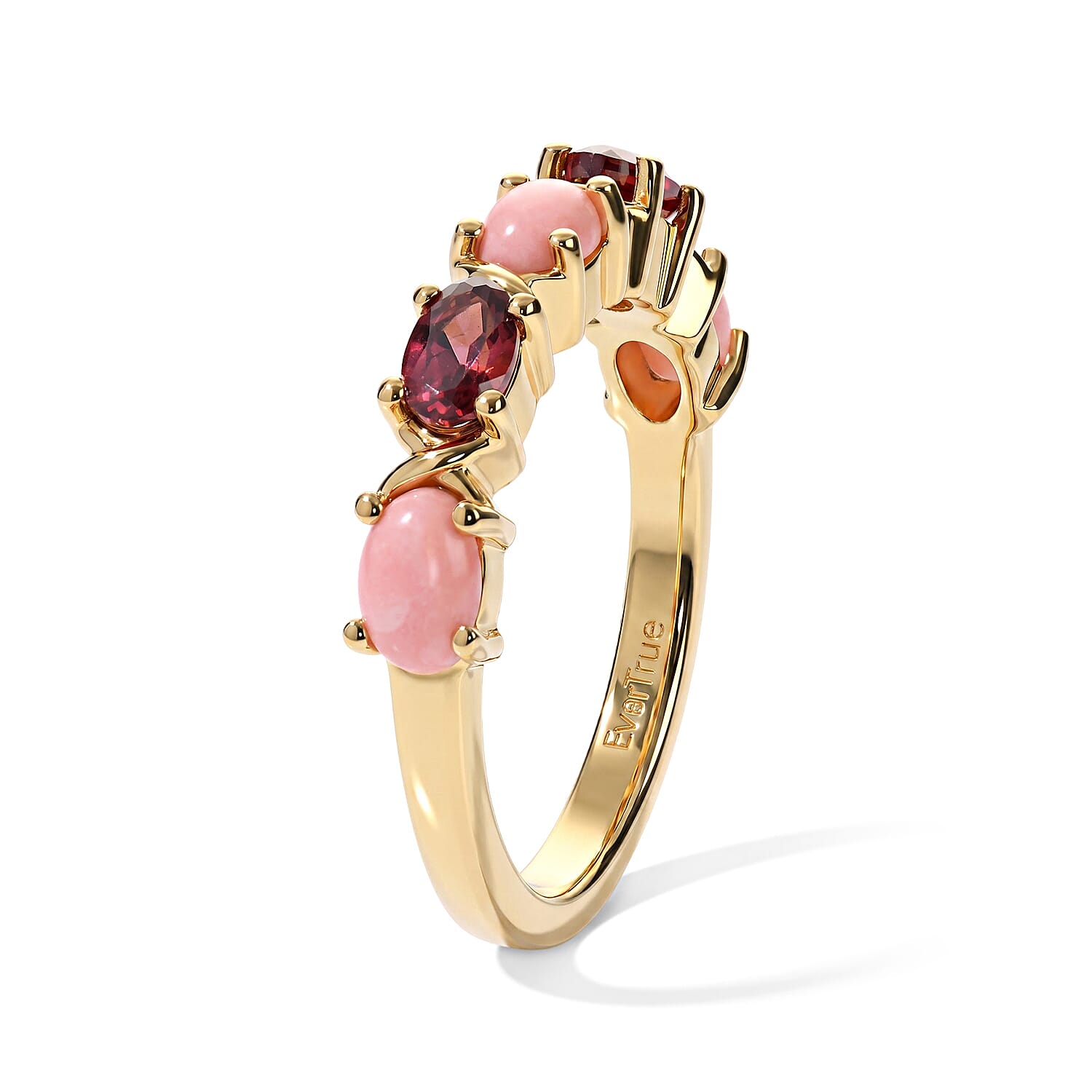 EverTrue Oregon Peach Opal and Orissa Rhodolite Garnet 1.25 ctw Band Ring in 18K YG Plated (Size 5.0)