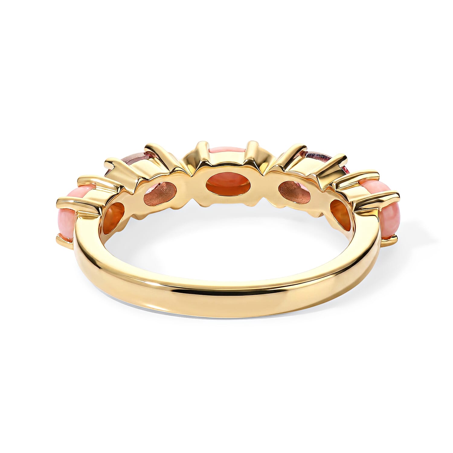 EverTrue Oregon Peach Opal and Orissa Rhodolite Garnet 1.25 ctw Band Ring in 18K YG Plated (Size 5.0)