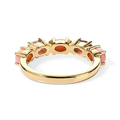 EverTrue Oregon Peach Opal and Orissa Rhodolite Garnet 1.25 ctw Band Ring in 18K YG Plated (Size 5.0)