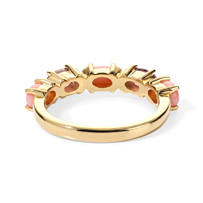 EverTrue Oregon Peach Opal and Orissa Rhodolite Garnet 1.25 ctw Band Ring in 18K YG Plated (Size 5.0)