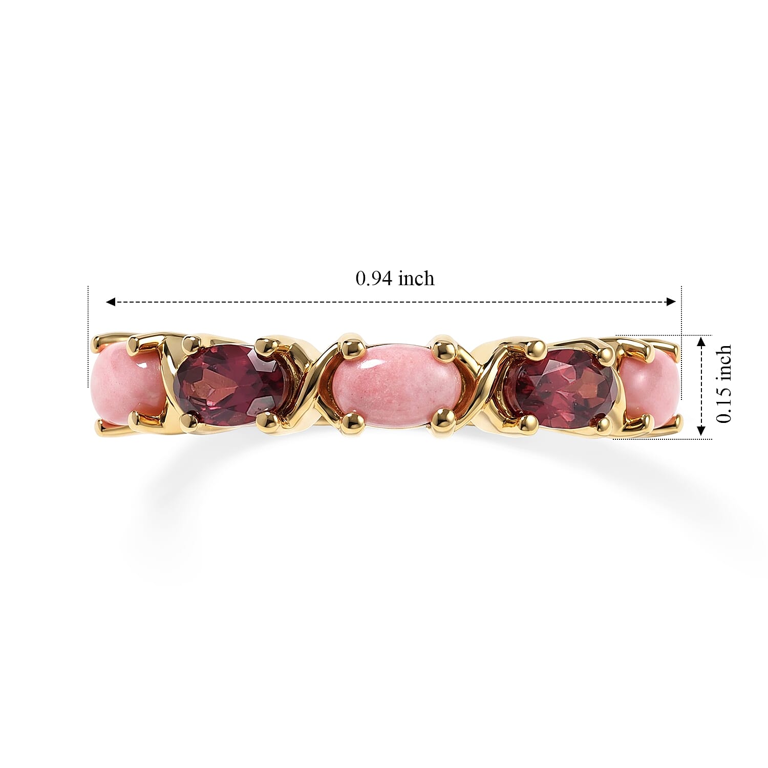 EverTrue Oregon Peach Opal and Orissa Rhodolite Garnet 1.25 ctw Band Ring in 18K YG Plated (Size 5.0)