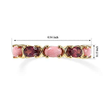 EverTrue Oregon Peach Opal and Orissa Rhodolite Garnet 1.25 ctw Band Ring in 18K YG Plated (Size 5.0)