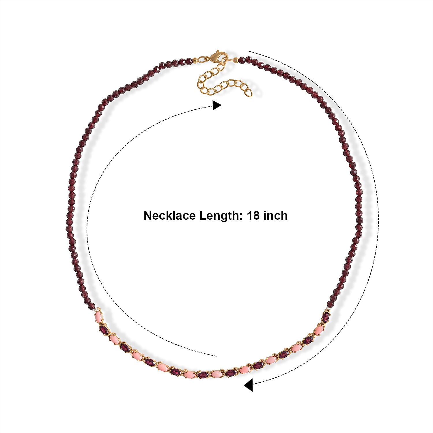 EverTrue Oregon Peach Opal and Orissa Rhodolite Garnet 41.90 ctw Necklace (18 Inches) in 18K YG Plated