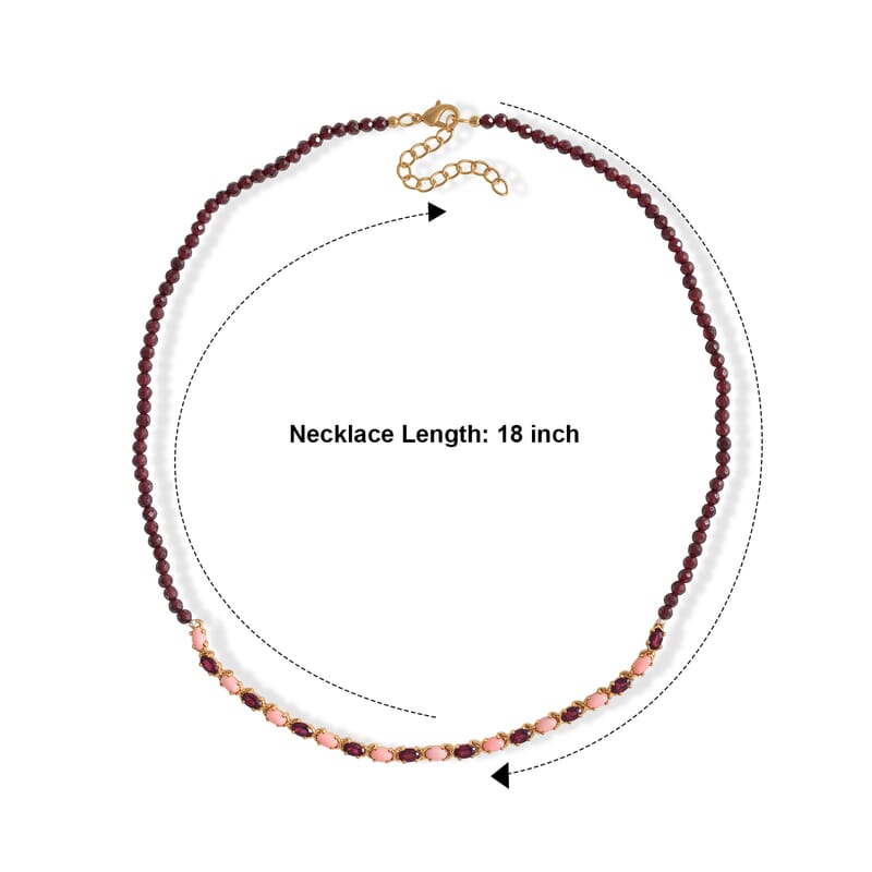 EverTrue Oregon Peach Opal and Orissa Rhodolite Garnet 41.90 ctw Necklace (18 Inches) in 18K YG Plated
