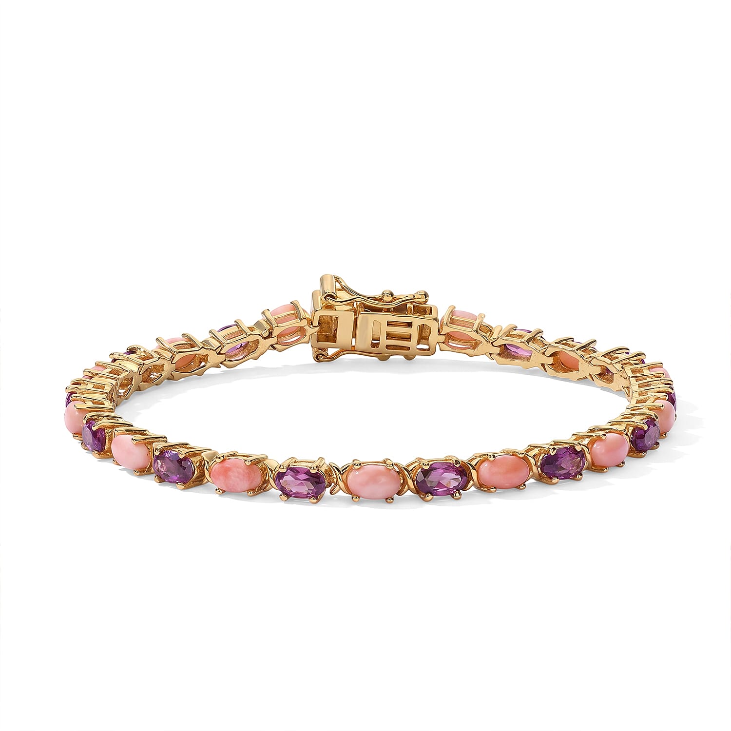 EverTrue Oregon Peach Opal and Orissa Rhodolite Garnet 6.35 ctw Bracelet in 18K YG Plated (6.50 In)