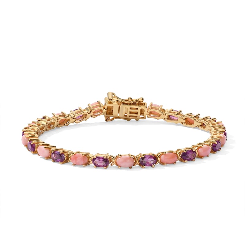 EverTrue Oregon Peach Opal and Orissa Rhodolite Garnet 6.35 ctw Bracelet in 18K YG Plated (6.50 In)