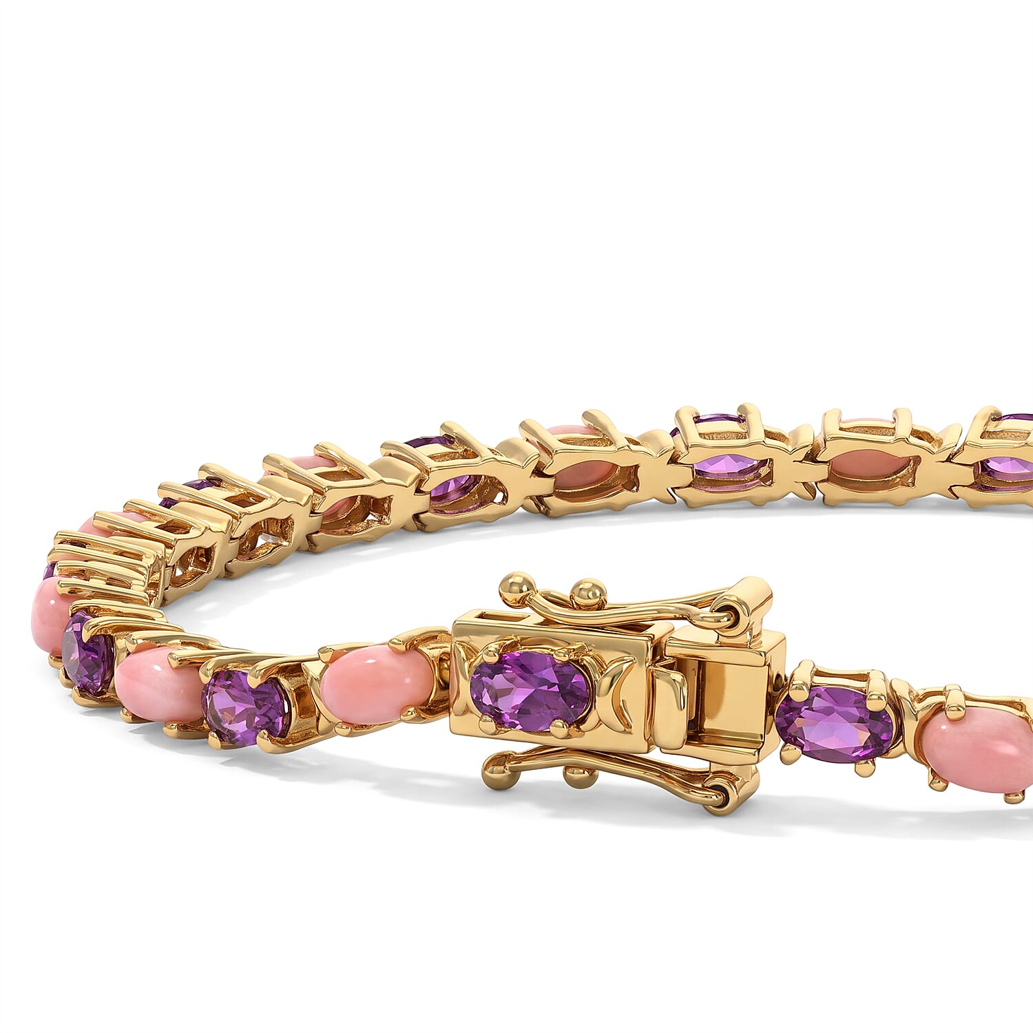 EverTrue Oregon Peach Opal and Orissa Rhodolite Garnet 6.35 ctw Bracelet in 18K YG Plated (6.50 In)