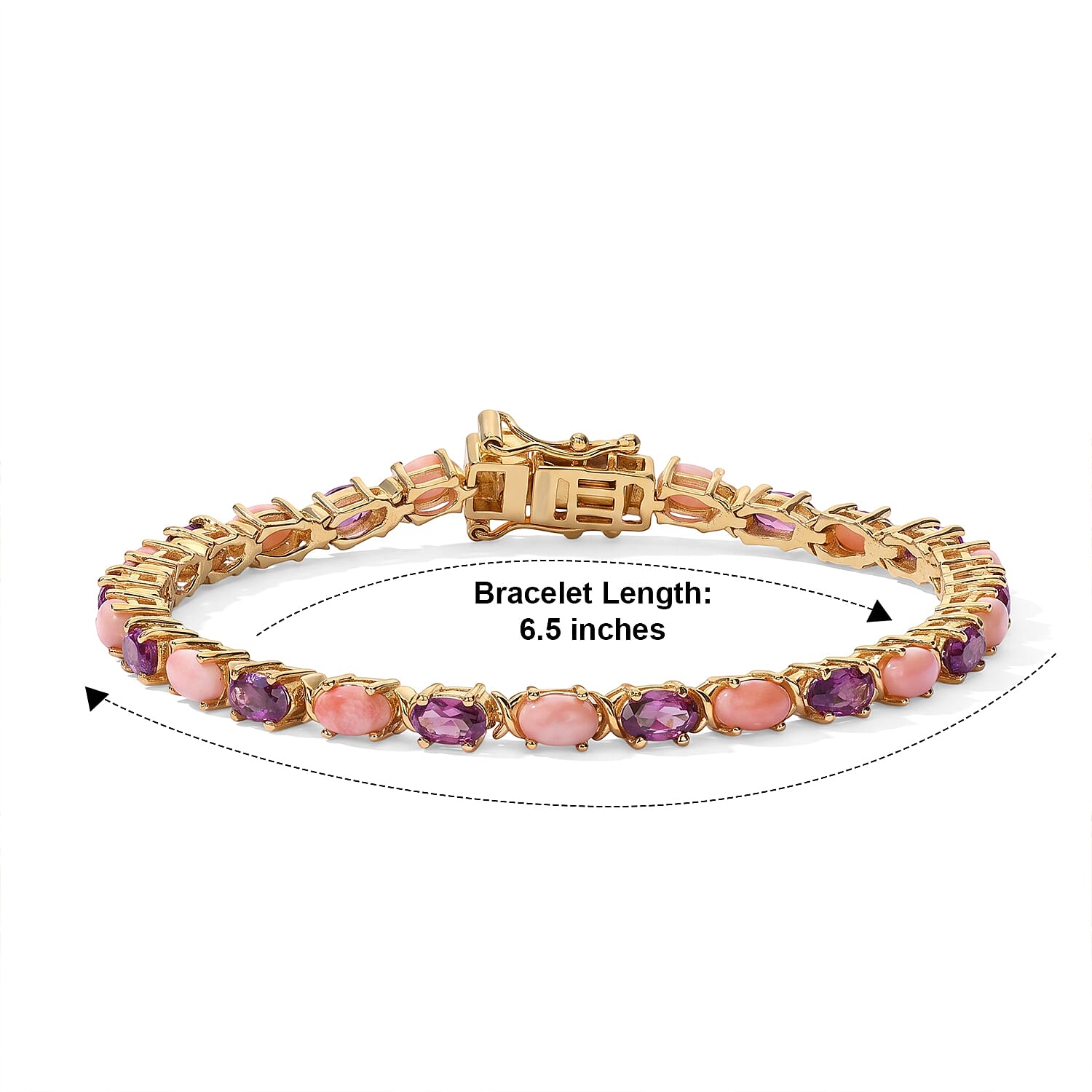 EverTrue Oregon Peach Opal and Orissa Rhodolite Garnet 6.35 ctw Bracelet in 18K YG Plated (6.50 In)