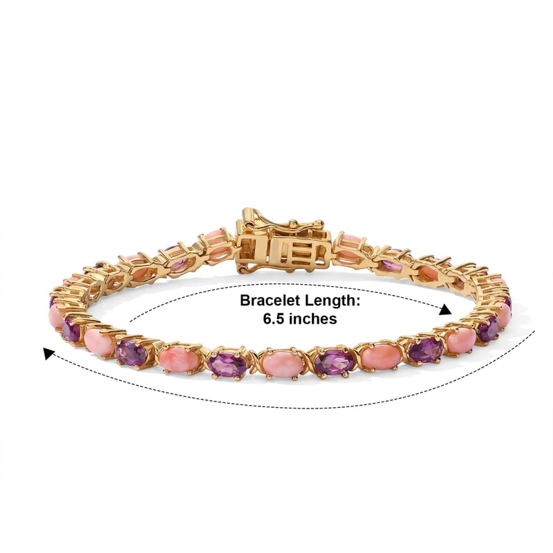 EverTrue Oregon Peach Opal and Orissa Rhodolite Garnet 6.35 ctw Bracelet in 18K YG Plated (6.50 In)