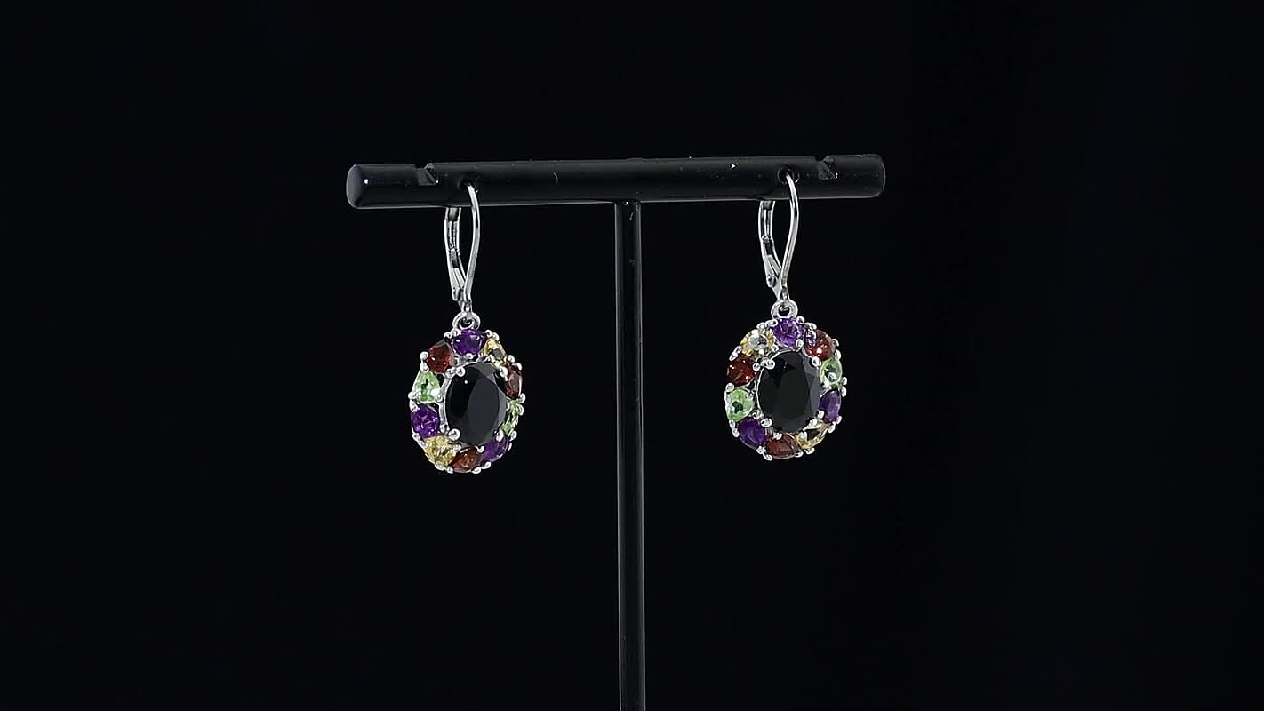 EverTrue Thai Black Spinel and Multi Gemstone 8.00 ctw Earrings in Platinum Bond