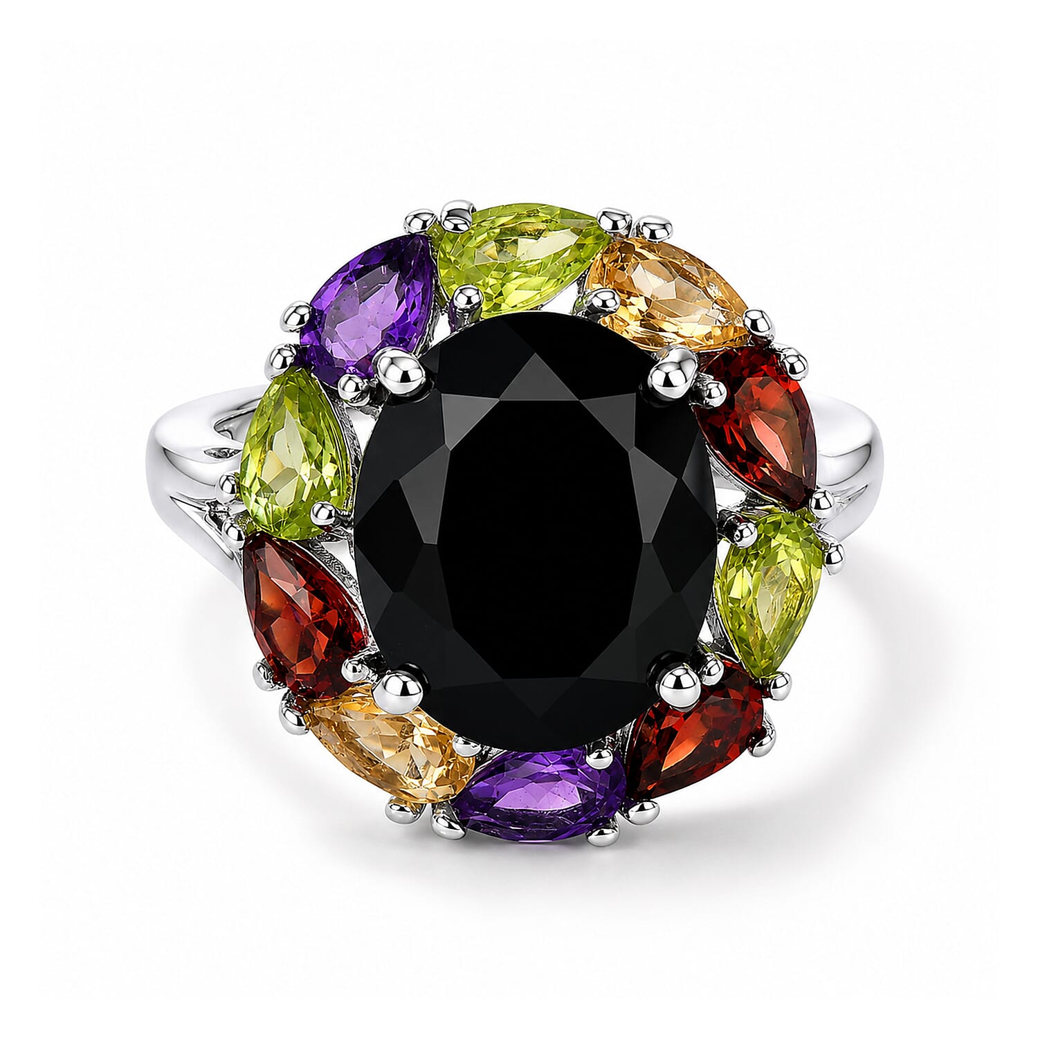 EverTrue Thai Black Spinel and Multi Gemstone 7.50 ctw Ring in Platinum Bond (Size 10.0)