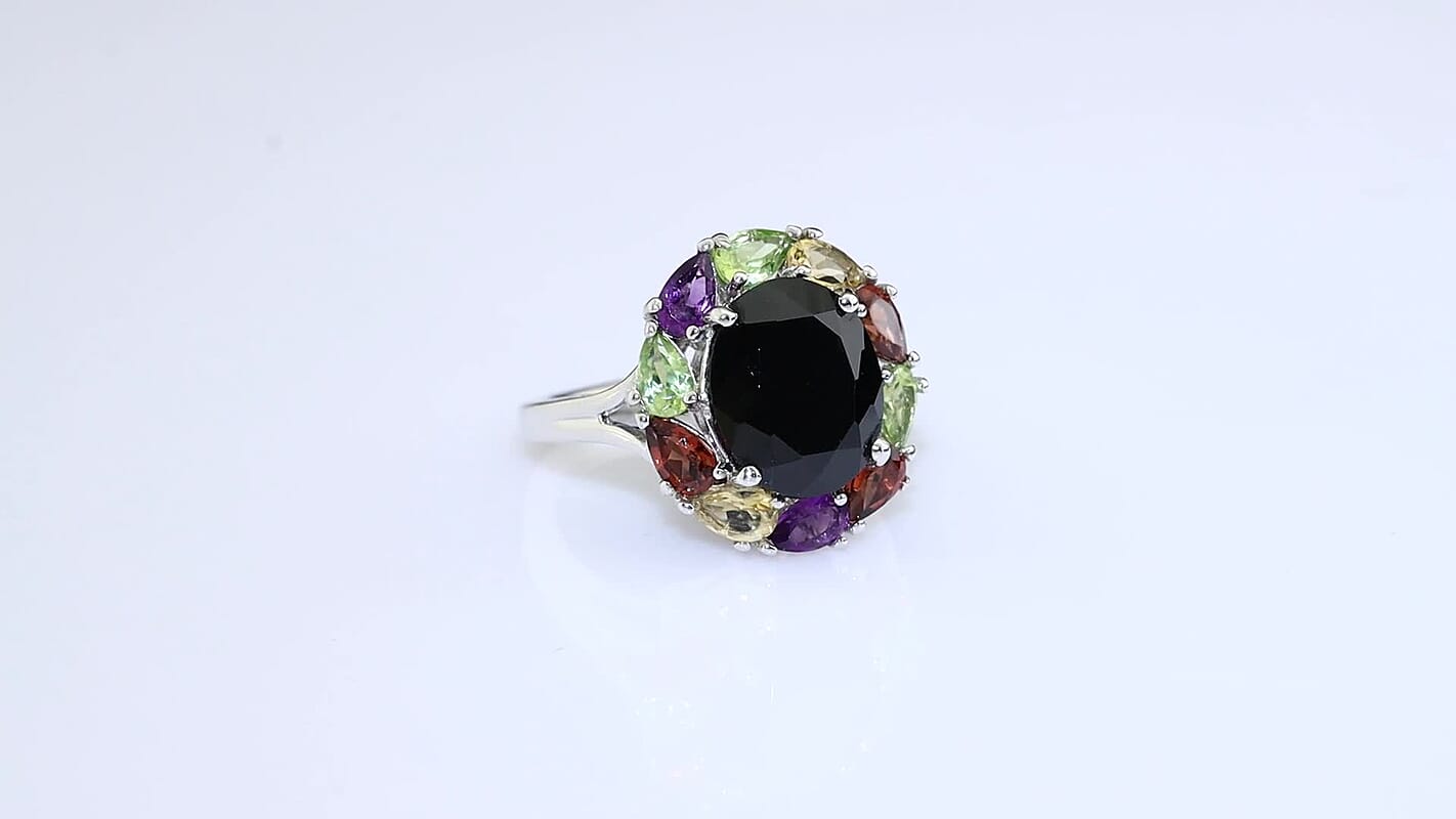 EverTrue Thai Black Spinel and Multi Gemstone 7.50 ctw Ring in Platinum Bond (Size 10.0)