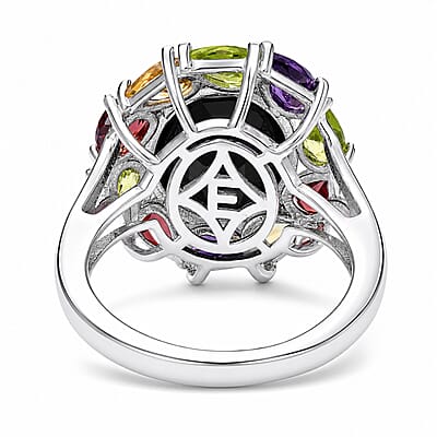 EverTrue Thai Black Spinel and Multi Gemstone 7.50 ctw Rainbow Eclipse Ring in Platinum Bond (Size 6.0)