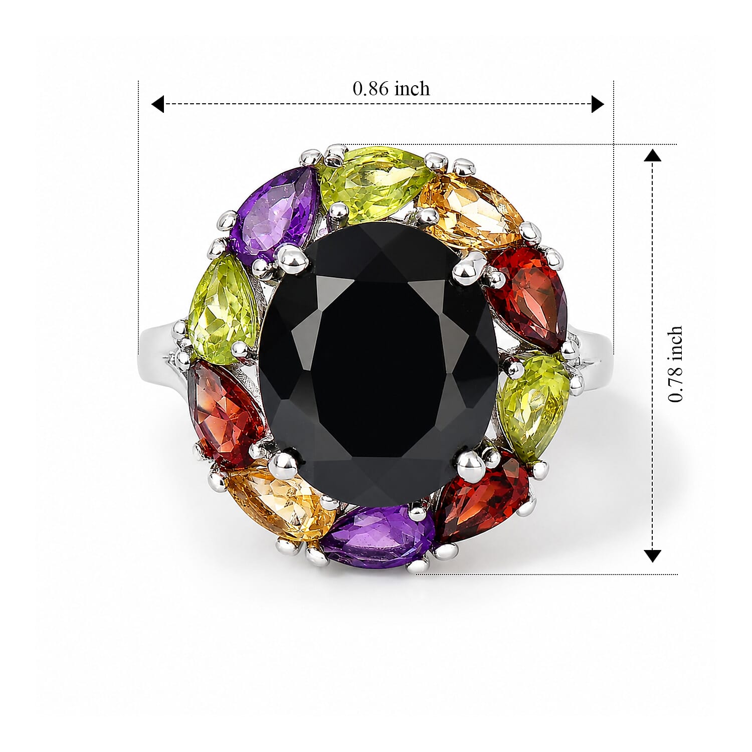 EverTrue Thai Black Spinel and Multi Gemstone 7.50 ctw Rainbow Eclipse Ring in Platinum Bond (Size 6.0)