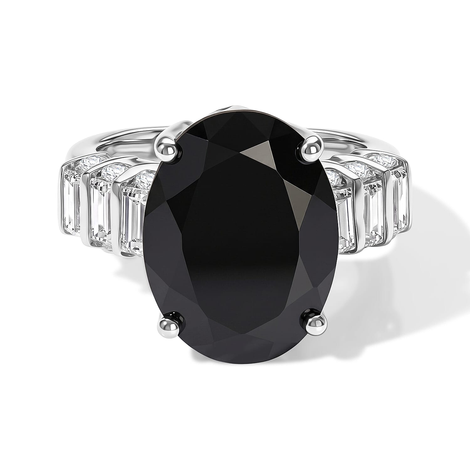EverTrue Thai Black Spinel and Moissanite 11.00 ctw Art Deco Ring in Platinum Bond (Size 7.0)