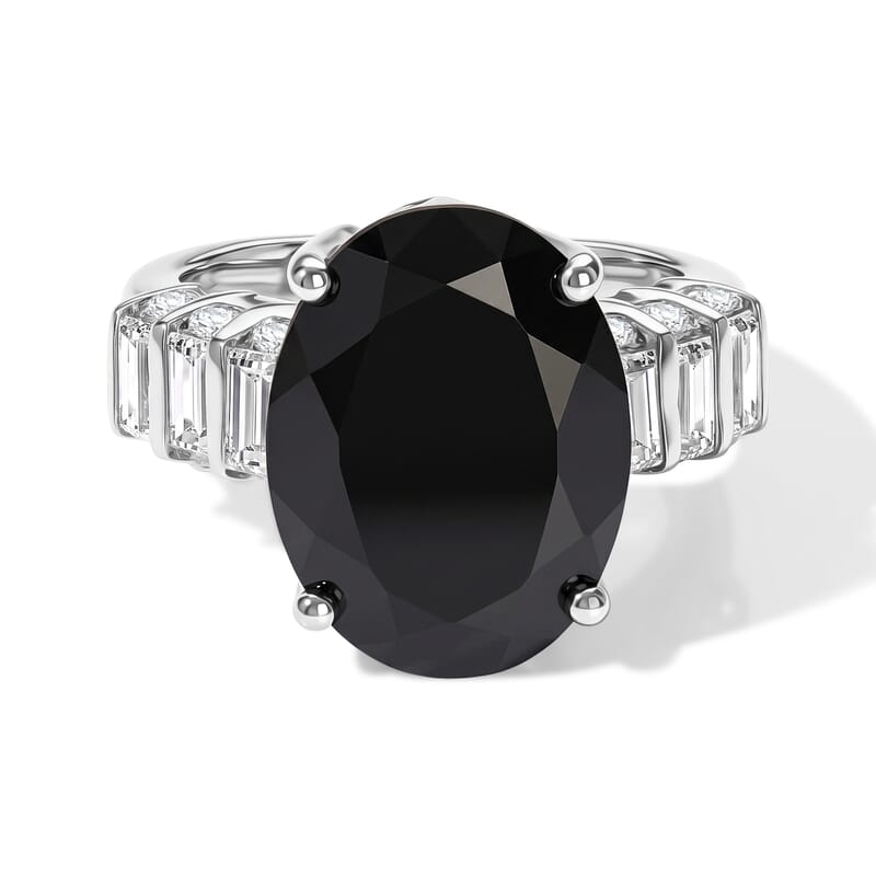 EverTrue Thai Black Spinel and Moissanite 11.00 ctw Art Deco Ring in Platinum Bond (Size 7.0)