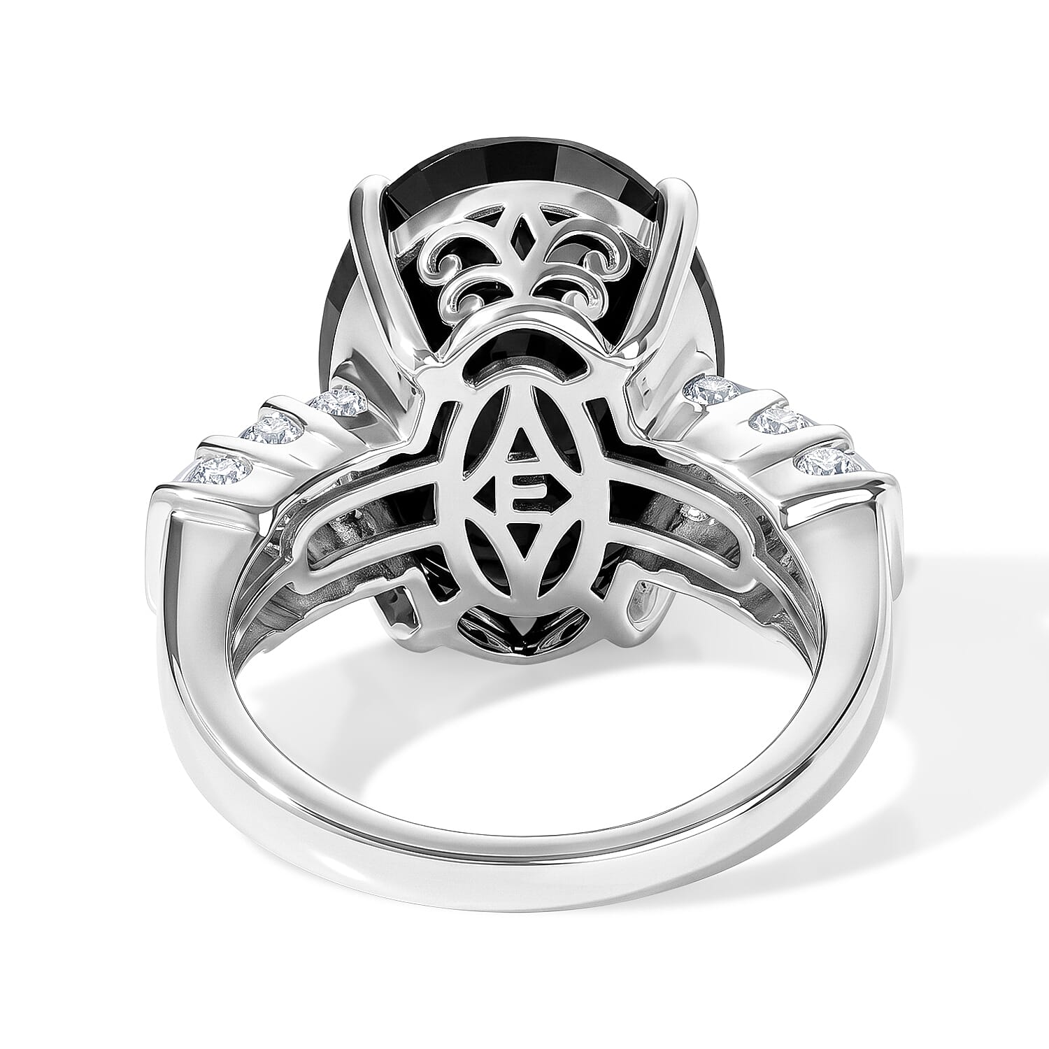 EverTrue Thai Black Spinel and Moissanite 11.00 ctw Art Deco Ring in Platinum Bond (Size 7.0)