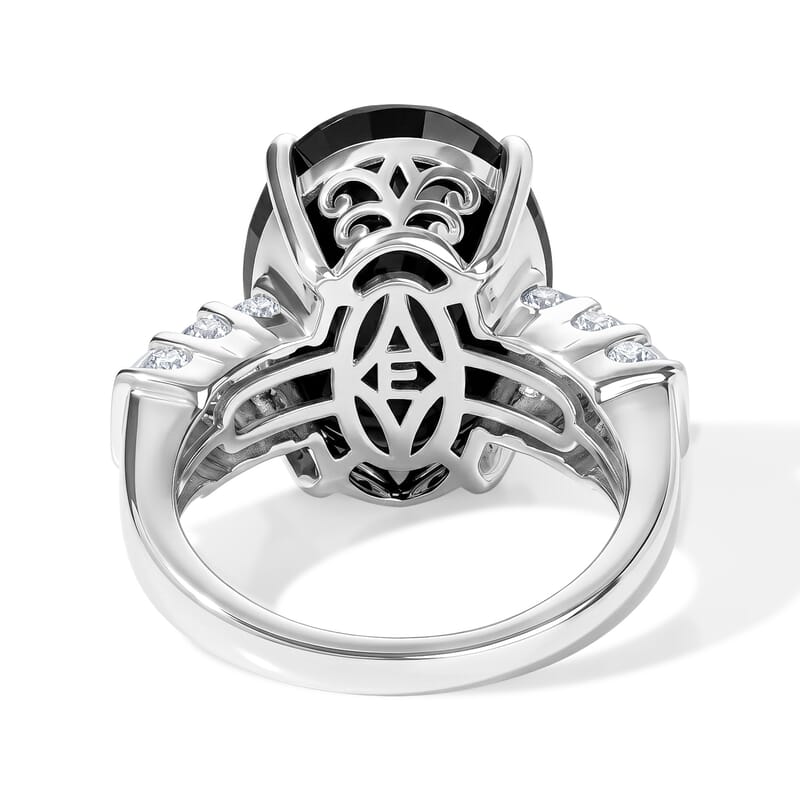 EverTrue Thai Black Spinel and Moissanite 11.00 ctw Art Deco Ring in Platinum Bond (Size 7.0)