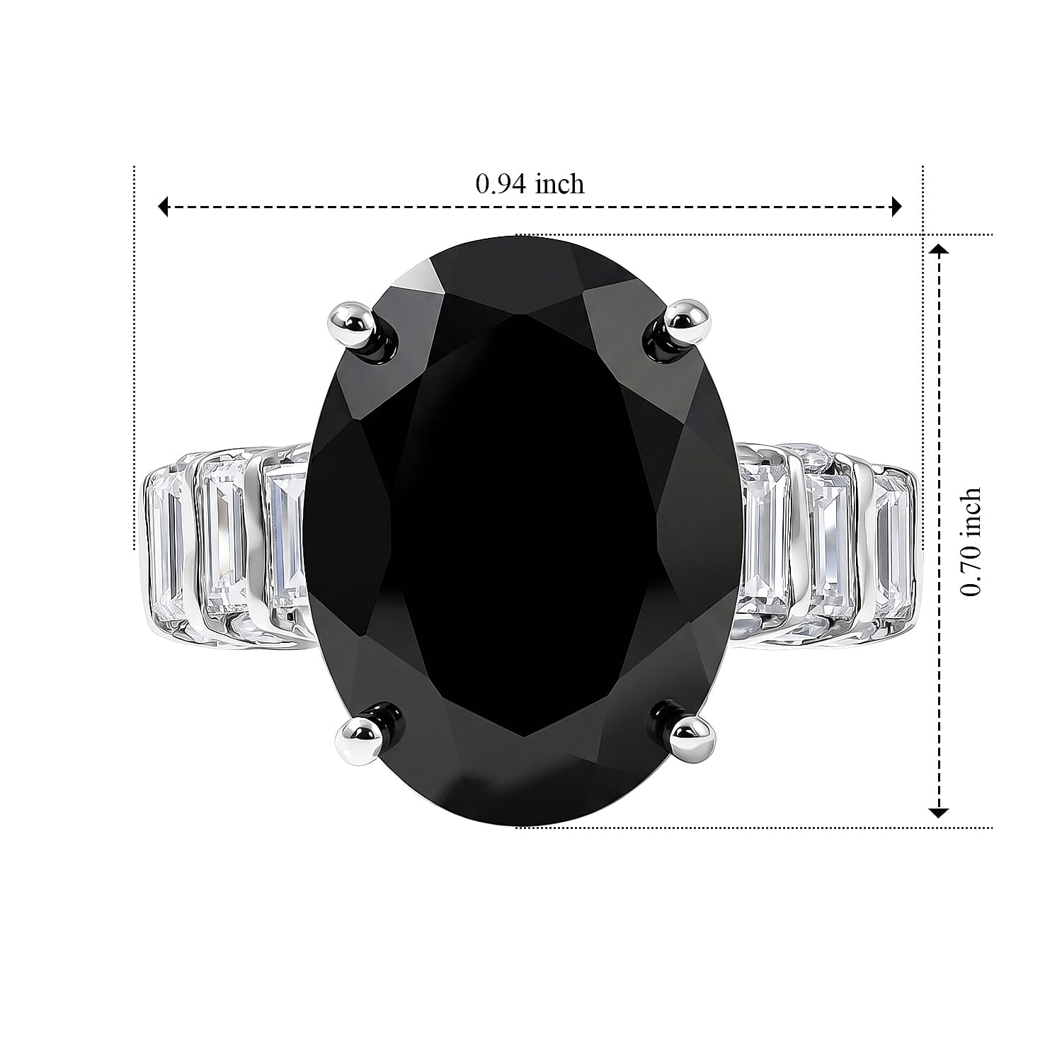 EverTrue Thai Black Spinel and Moissanite 11.00 ctw Art Deco Ring in Platinum Bond (Size 7.0)