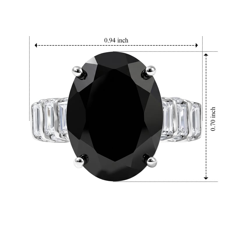 EverTrue Thai Black Spinel and Moissanite 11.00 ctw Art Deco Ring in Platinum Bond (Size 7.0)