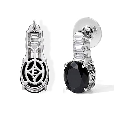 EverTrue Thai Black Spinel and Moissanite 13.25 ctw Earrings in Platinum Bond