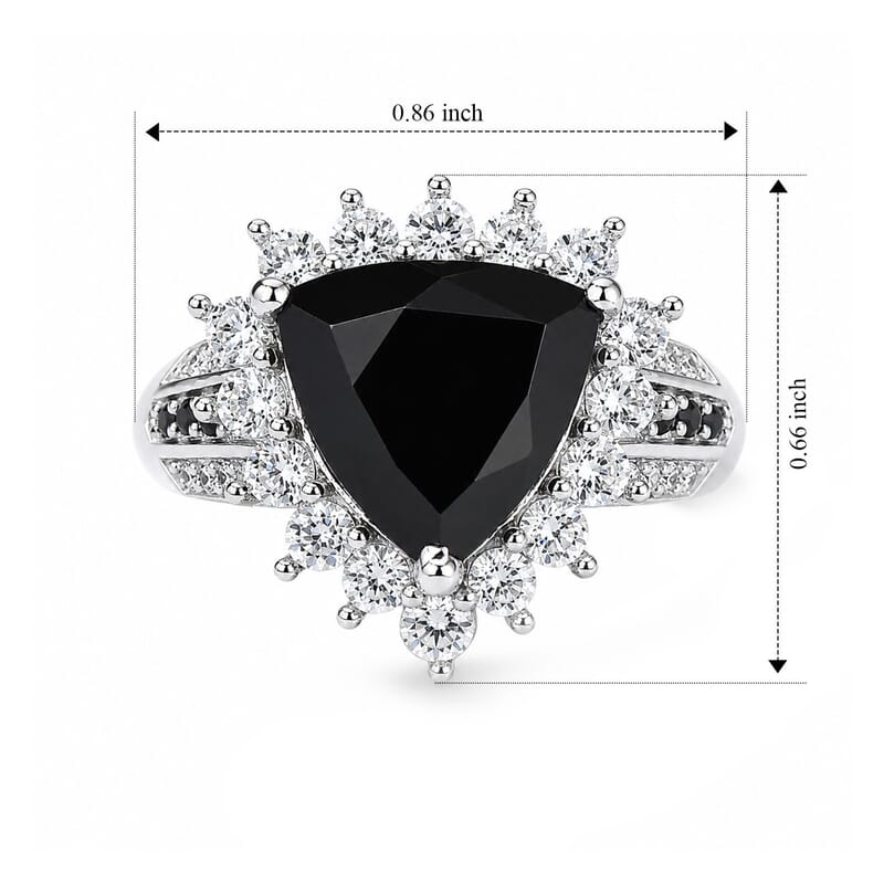 EverTrue Thai Black Spinel and White Zircon 5.30 ctw Trillion Majesty Ring in Platinum Bond (Size 5.0)