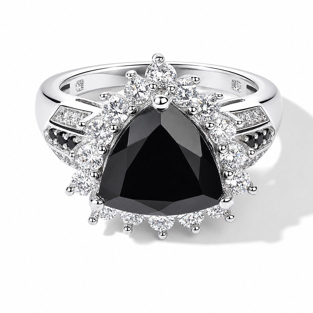 EverTrue Thai Black Spinel and White Zircon 5.30 ctw Trillion Majesty Ring in Platinum Bond (Size 6.0)