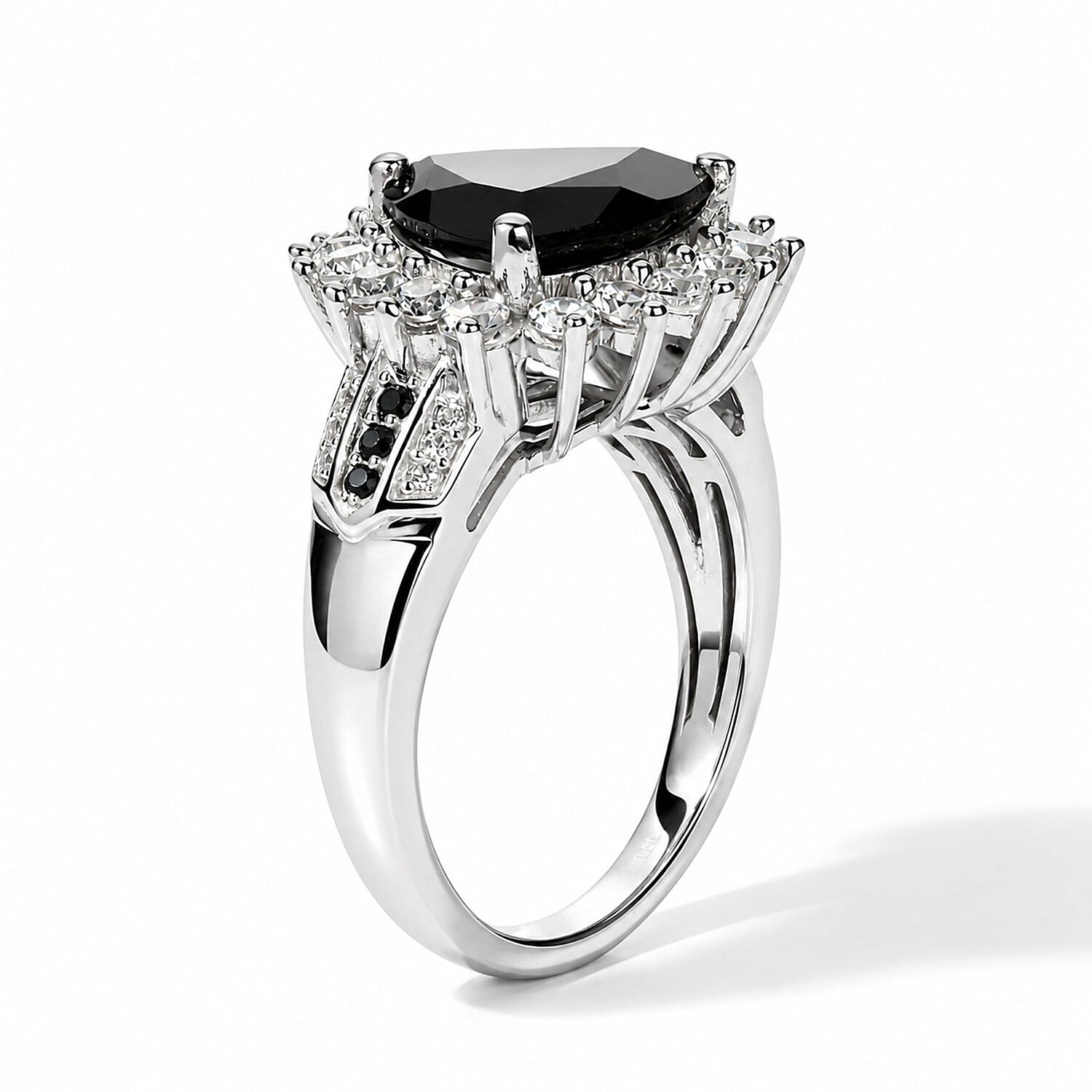 EverTrue Thai Black Spinel and White Zircon 5.30 ctw Trillion Majesty Ring in Platinum Bond (Size 6.0)